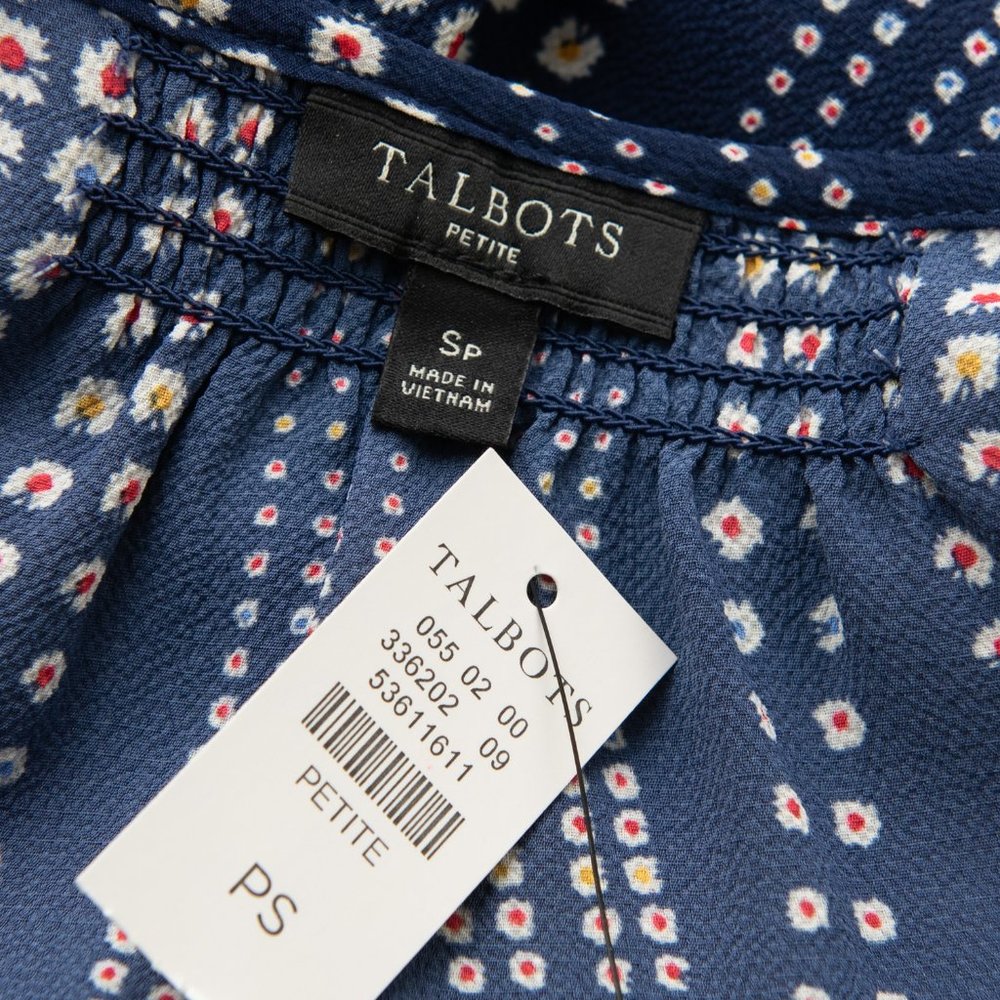Talbots Floral Stripe Top Short Sleeve Blouse Shirt Blue Petite Small NWT - Picture 4 of 6